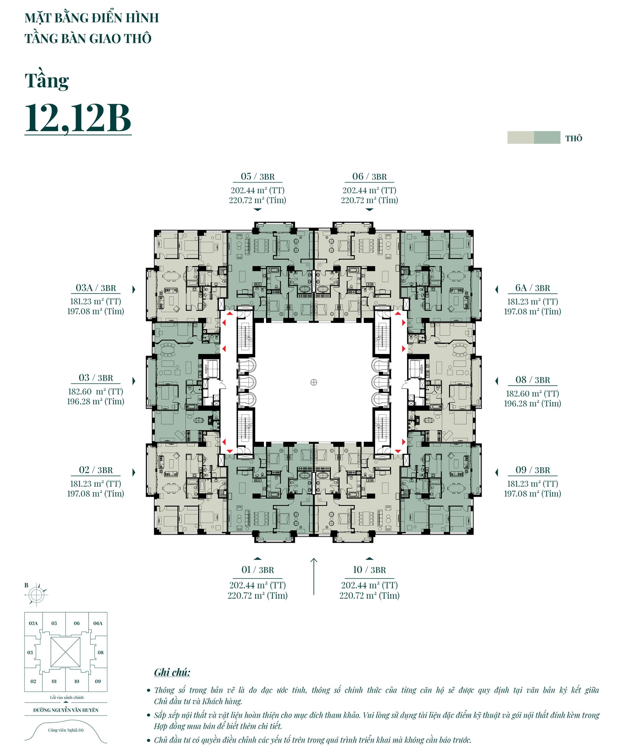 Mặt bằng điển hình Tầng căn hộ được Bàn Giao Thô - Tầng 12 và Tầng 12B tại dự án Hanoi Signature.