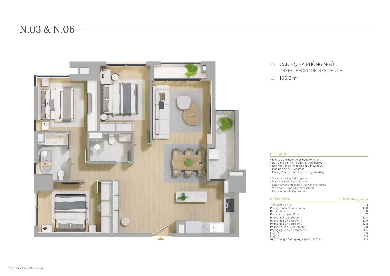 thiết kế căn hộ 3 phòng ngủ dự án the nelson private residences 29 láng hạ